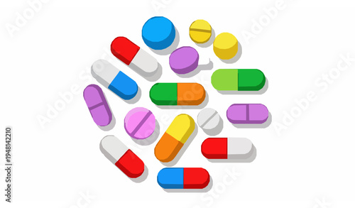 Circular colorful pills and capsules cartoon flat vector 