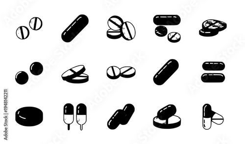 Medical pill and capsule vector icons colorful cartoon flat design