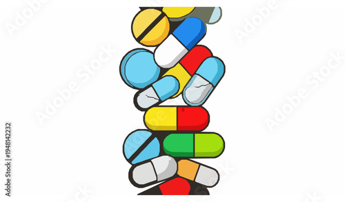 Vertical pills and capsules icon set colorful cartoon flat vector