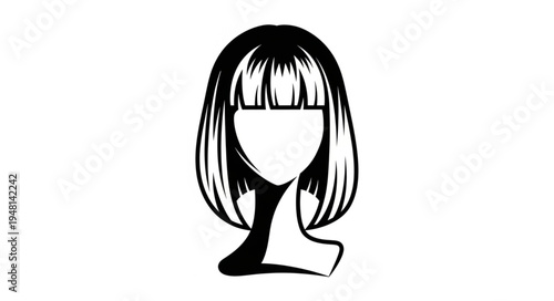 Stylized Womans Portrait with Bob Haircut and Blunt Bangs.