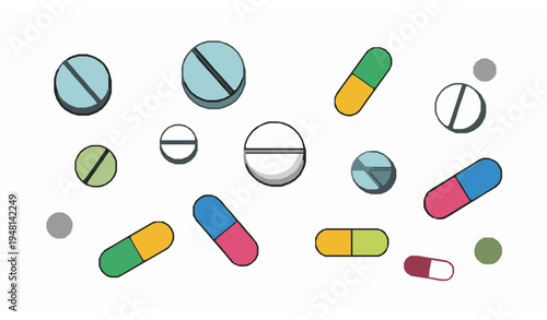 Minimalist birth control pill icon with colorful pills vector illustration
