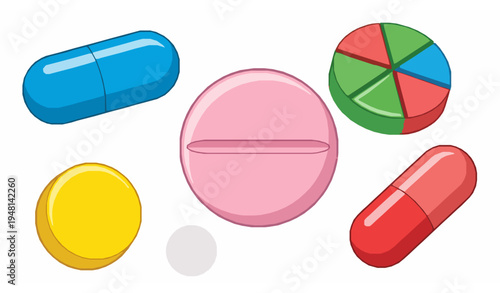 Birth control pill vector icon with other pills flat cartoon illustration