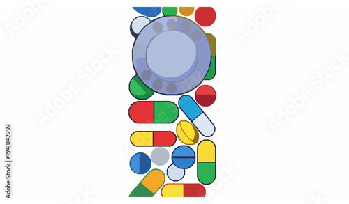 Vertical birth control pill icon with pills vector cartoon illustration