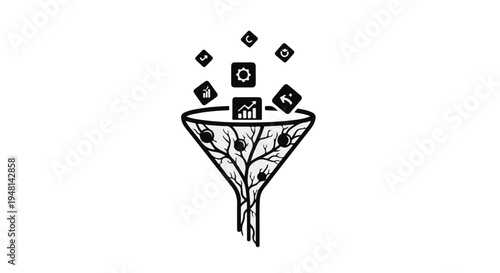 Marketing funnel with social media icons