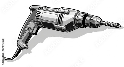 Illustration of a Corded Electric Drill with a Drill Bit.