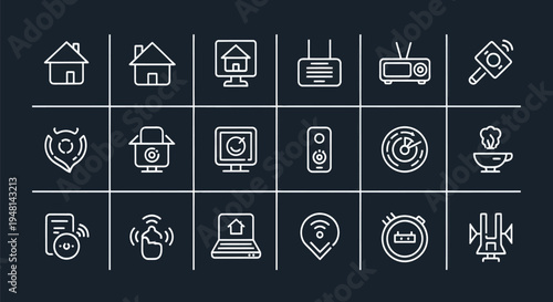 Smart home technology icons on black