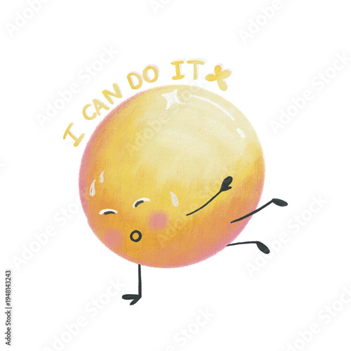 Cute Yellow Circle Character Saying I Can Do It Motivation Quote