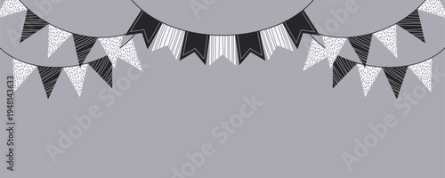 Party Bunting Banner with patterns on a gray background