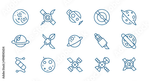 Space icons satellites planets and rockets