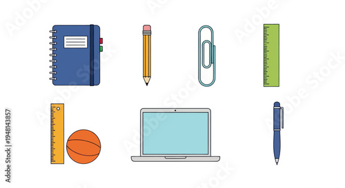 Stationery and digital devices on white backdrop