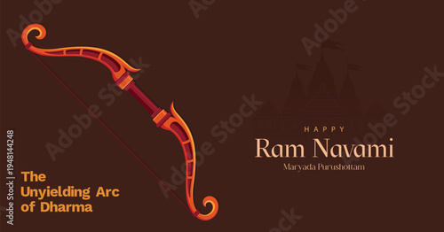 Ram Navami Banner With Lord Rama Bow Symbol And Dharma Quote