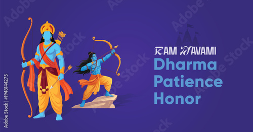 Ram Navami Banner With Lord Rama Archer And Dharma Patience Honor Text
