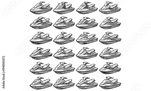 Vintage Jet Ski Watercraft Personal Watercraft Engraving Illustration Set