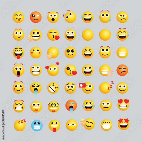Collection of 3D Cartoon Emoji Faces with Various Expressions