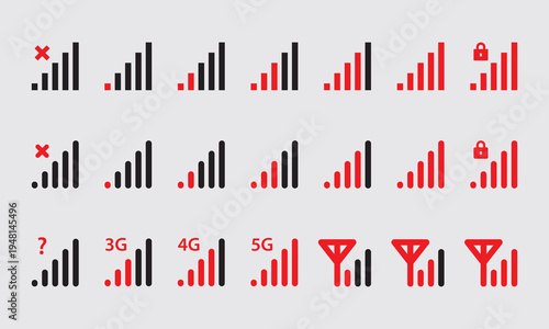 Mobile Phone Signal Strength Indicator Icons Set