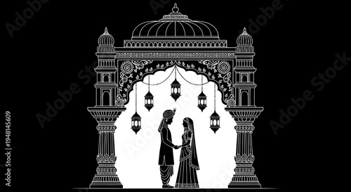 Traditional Indian temple wedding arch decorative architecture illustration