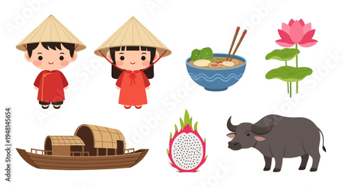 vietnam illustration, vector, graphic, design, culture, travel, food, people, asian, tourism