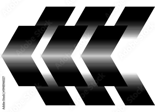 Vector triple arrow. Black pattern on white background. Striped design element. Pointer, direction, navigation, infographics