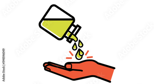 Hand receiving liquid from bottle.