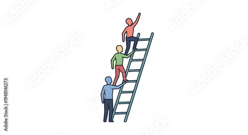 Canvas Print Three people climbing a ladder.