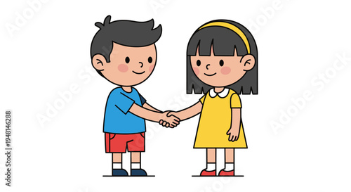 Two children shaking hands together.