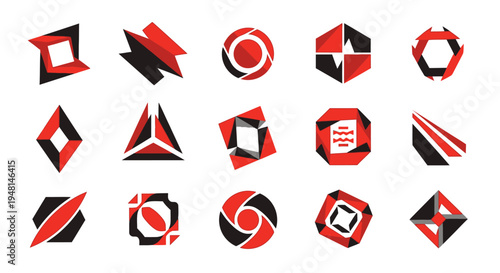 Free Download Abstract Geometric Red and Black Logo Collection, Modern Business Branding Symbols on Isolated White Background - GFXLoad