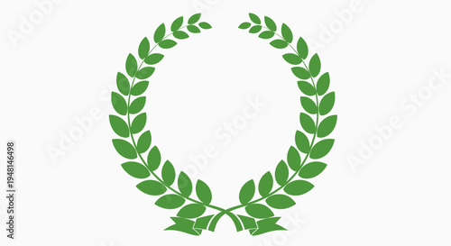 A simple green laurel wreath symbolizing victory, achievement, and honor on a plain white background.