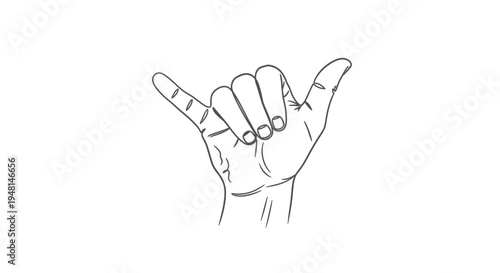Minimalist sketch depicting a human hand forming the shaka symbol, representing friendship, good will, and the 'hang loose' spirit in a simple line art style.
