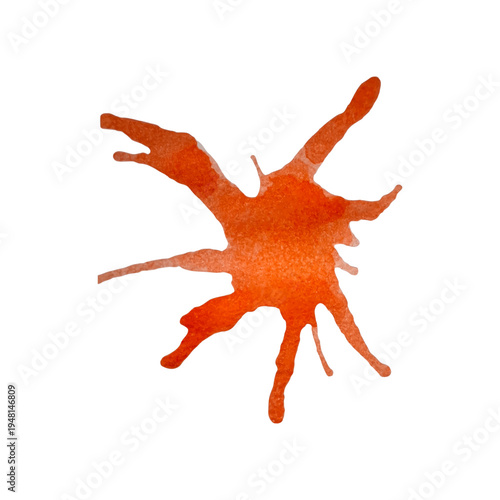 Orange paint blot isolated on white background. Yellow decorative splash. Art decorations. Paint spot. Watercolour splash. Design element for backdrops, design effects, decoration. Vector illustration