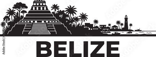 Stunning Belize landscape with ancient Mayan temple and tropical coastline