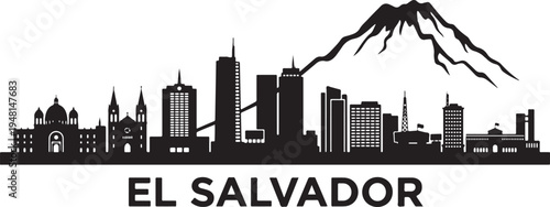 El Salvador city skyline with mountain silhouette