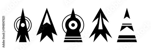 Black north direction sign vector set