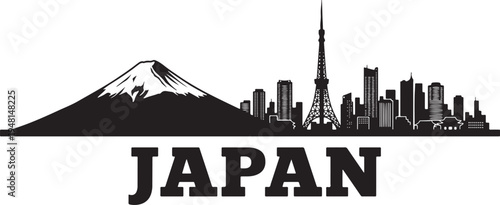 Stunning Japan cityscape with Mount Fuji silhouette