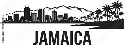 Stunning Jamaican cityscape with palm trees and mountains