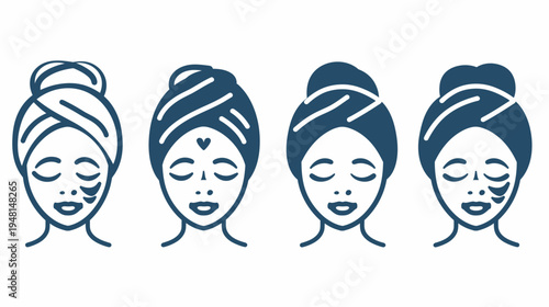 Four stylized illustrations depict women in various stages of a skincare routine