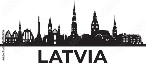 Riga Latvia city skyline with historic buildings and spires