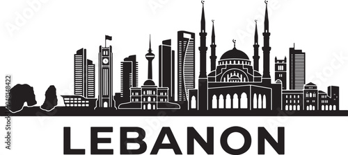 Modern Lebanon cityscape with mosque and skyscrapers