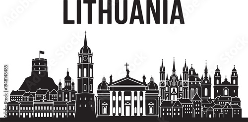 Lithuania cityscape with historic buildings and churches