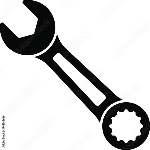 Wrench Spanner Icon, Mechanic Hand Tool Vector Silhouette