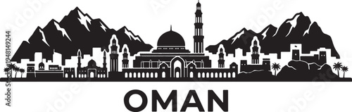 Oman's stunning cityscape with mountains and mosque
