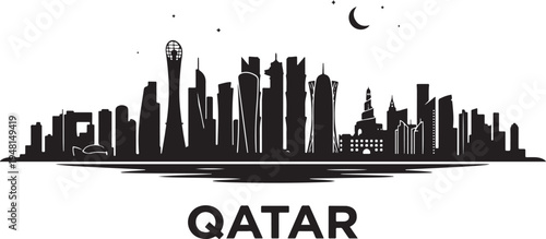 Modern Qatar cityscape at night with sleek skyscrapers