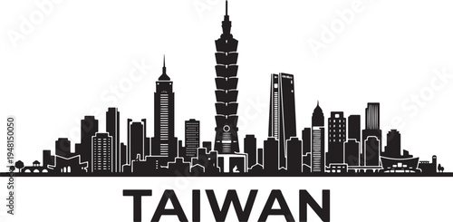 Modern Taiwan cityscape with Taipei skyline silhouette