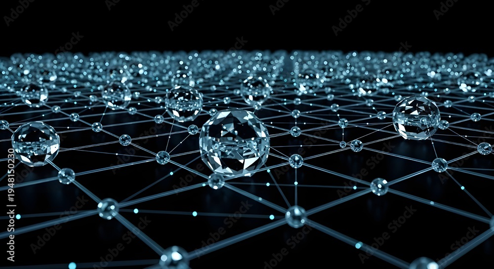 Obraz premium 3d digital network sphere with glowing nodes and connections over cityscape at night