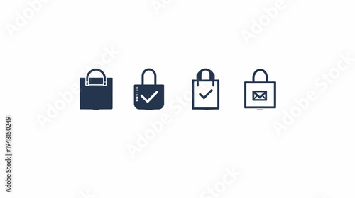 Four stylized shopping bag icons with varying designs, suitable for app or website use