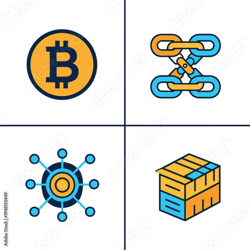 Bitcoin and Blockchain Technology Icons Set.
