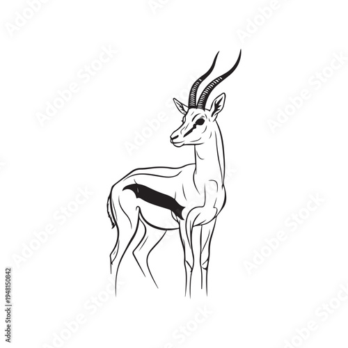 A drawing of an antelope with long horns