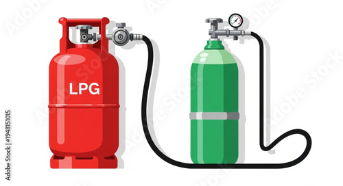 Illustration of LPG and oxygen cylinders connected by a hose.