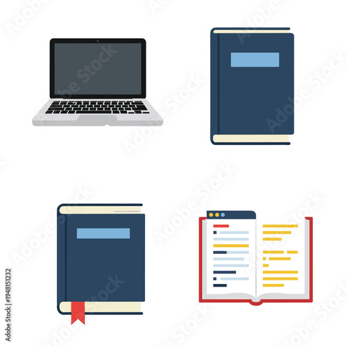 Laptop and books representing education and learning tools for students and professionals.