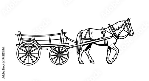 Horse-drawn cart - A classic mode of transportation in black and white.
