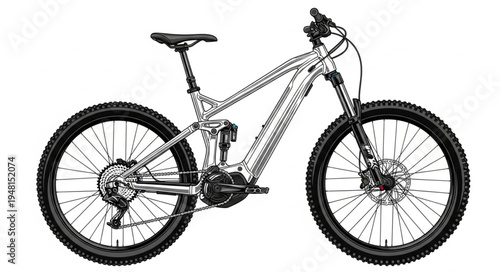 Detailed Line Art of a Full Suspension Mountain Bike.